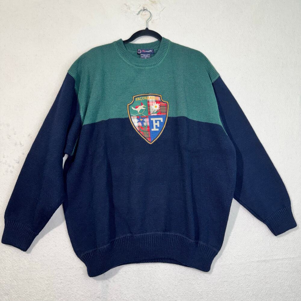 Faconable Crest Pullover Crewneck Two-Tone Colorblock Wool Sweater Men’s Sz XXL